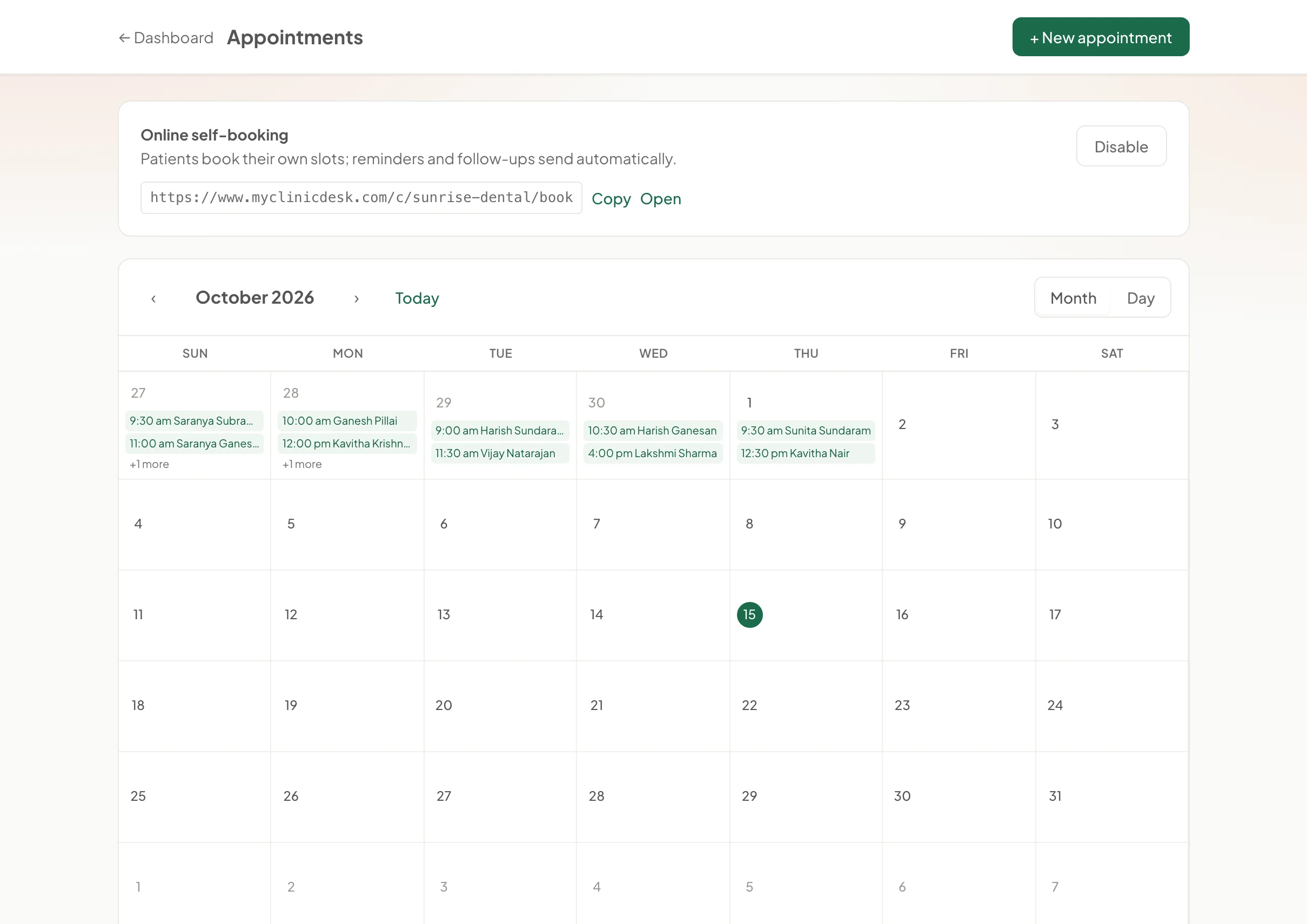 Bookings from WhatsApp in the appointments calendar
